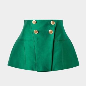 Stylish Green Buttoned Satin Shorts